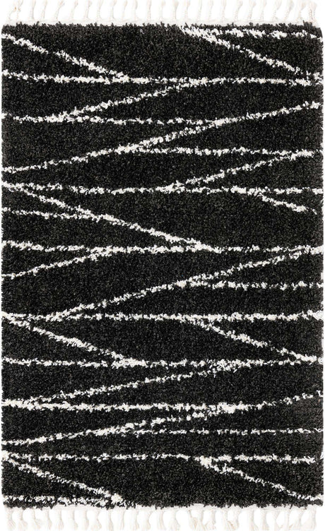 Black and White 4' x 6' Serenity Shag Rectangle Area Rug Thick Soft Touch Fluffy & Plush Shaggy Pile