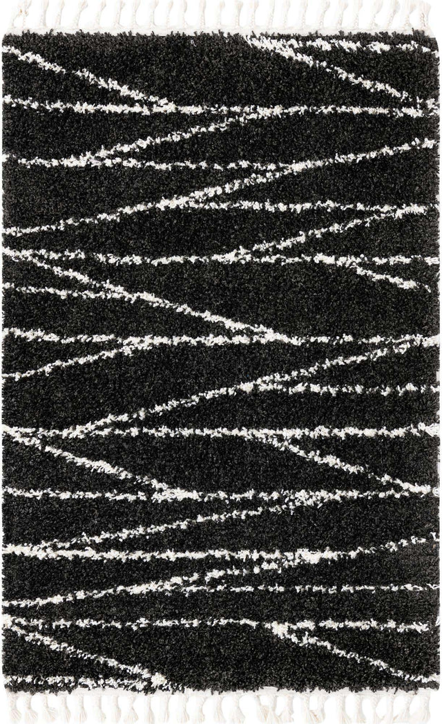 Black and White 4' x 6' Serenity Shag Rectangle Area Rug Thick Soft Touch Fluffy & Plush Shaggy Pile