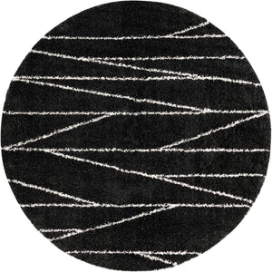Black and White 10' x 10' Serenity Shag Round Area Rug Thick Soft Touch Fluffy & Plush Shaggy Pile