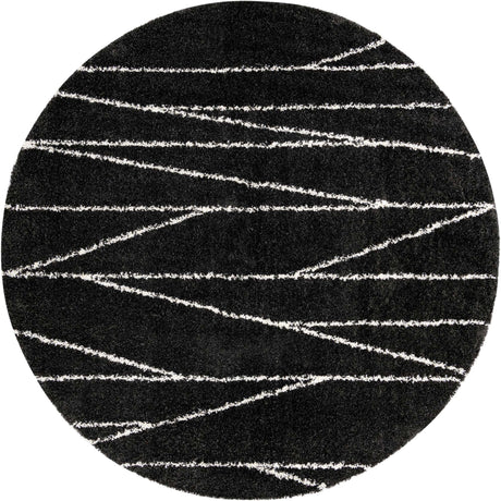 Black and White 10' x 10' Serenity Shag Round Area Rug Thick Soft Touch Fluffy & Plush Shaggy Pile