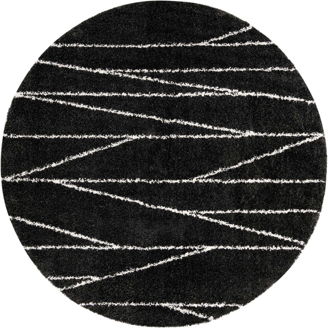 Black and White 10' x 10' Serenity Shag Round Area Rug Thick Soft Touch Fluffy & Plush Shaggy Pile