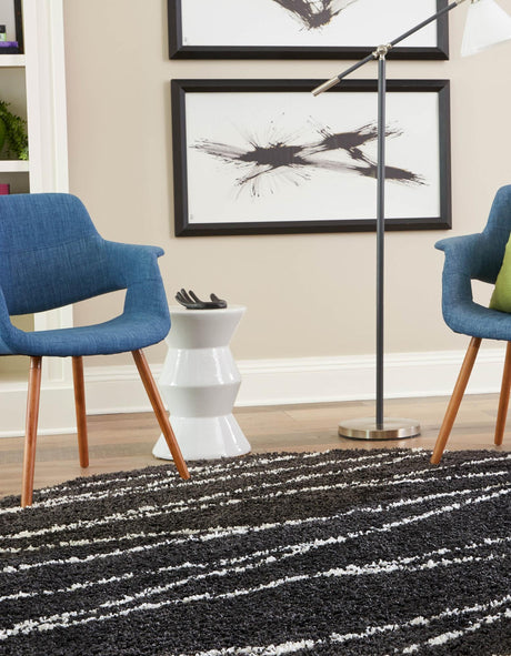 Black and White 10' x 10' Serenity Shag Round Area Rug Thick Soft Touch Fluffy & Plush Shaggy Pile Carpet for Living Rooms, Kitchen, Bedrooms, Office, Dorms for Sale at Rug Engine