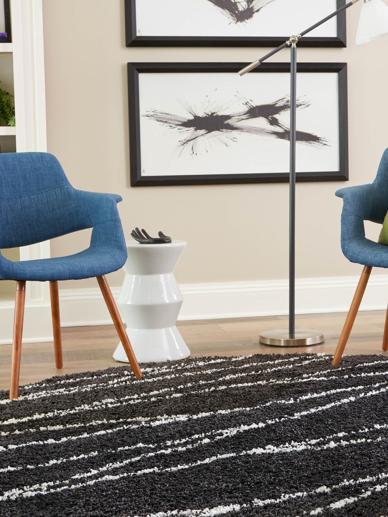 Black and White 3' 3 x 3' 3 Serenity Shag Round Area Rug Thick Soft Touch Fluffy & Plush Shaggy Pile Carpet for Living Rooms, Kitchen, Bedrooms, Office, Dorms for Sale at Rug Engine