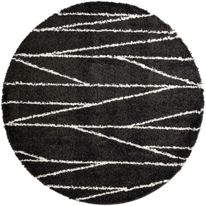 Black and White 7' x 7' Serenity Shag Round Area Rug Thick Soft Touch Fluffy & Plush Shaggy Pile