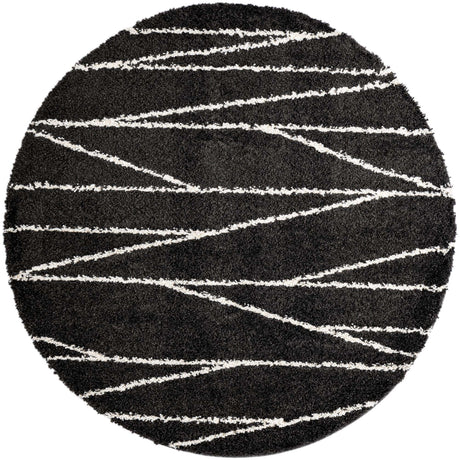 Black and White 7' x 7' Serenity Shag Round Area Rug Thick Soft Touch Fluffy & Plush Shaggy Pile
