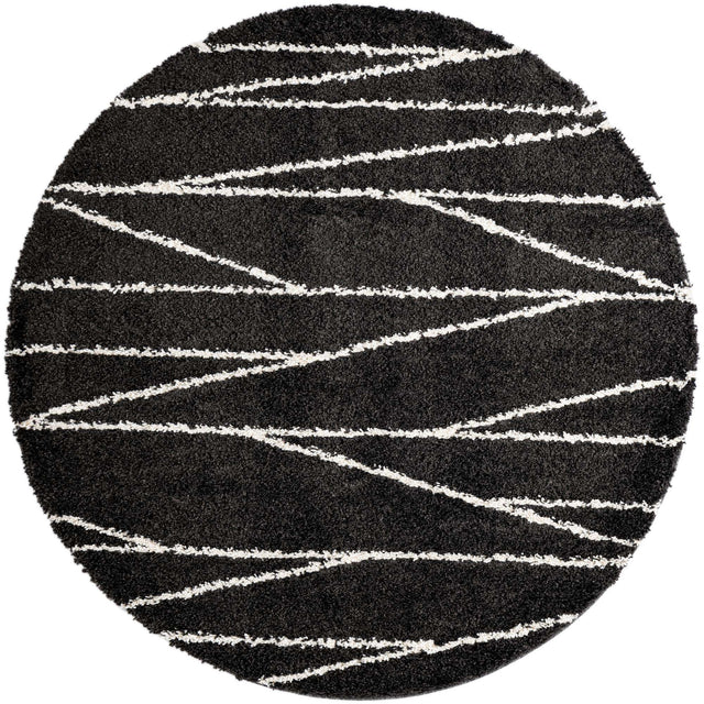 Black and White 7' x 7' Serenity Shag Round Area Rug Thick Soft Touch Fluffy & Plush Shaggy Pile