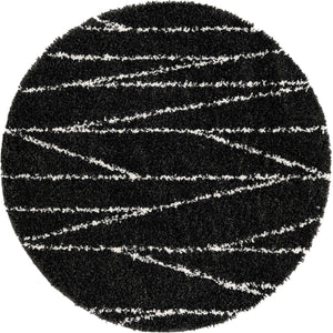 Black and White 5' 3 x 5' 3 Serenity Shag Round Area Rug Thick Soft Touch Fluffy & Plush Shaggy Pile