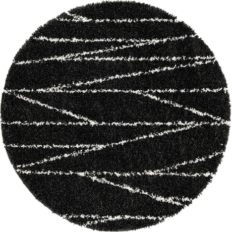 Black and White 5' 3 x 5' 3 Serenity Shag Round Area Rug Thick Soft Touch Fluffy & Plush Shaggy Pile