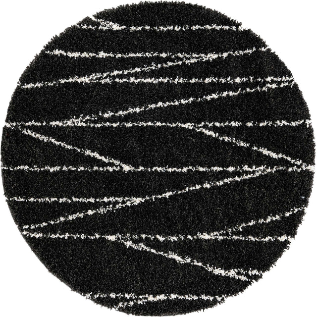 Black and White 5' 3 x 5' 3 Serenity Shag Round Area Rug Thick Soft Touch Fluffy & Plush Shaggy Pile
