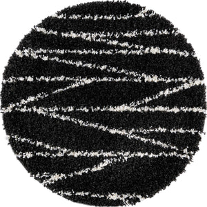 Black and White 3' 3 x 3' 3 Serenity Shag Round Area Rug Thick Soft Touch Fluffy & Plush Shaggy Pile
