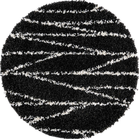 Black and White 3' 3 x 3' 3 Serenity Shag Round Area Rug Thick Soft Touch Fluffy & Plush Shaggy Pile