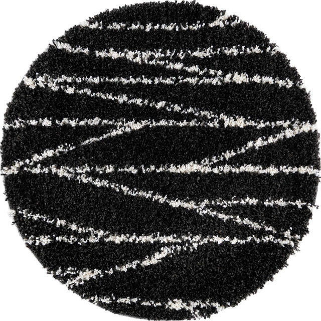 Black and White 3' 3 x 3' 3 Serenity Shag Round Area Rug Thick Soft Touch Fluffy & Plush Shaggy Pile