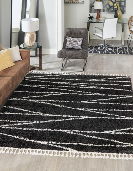 Black and White 7' 10 x 7' 10 Serenity Shag Square Area Rug Thick Soft Touch Fluffy & Plush Shaggy Pile