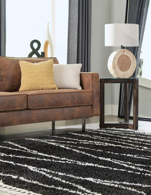Black and White 7' 10 x 7' 10 Serenity Shag Square Area Rug Thick Soft Touch Fluffy & Plush Shaggy Pile