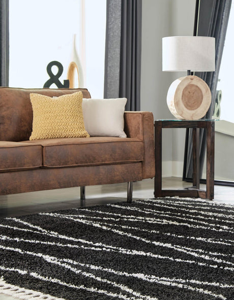 Black and White 7' 10 x 7' 10 Serenity Shag Square Area Rug Thick Soft Touch Fluffy & Plush Shaggy Pile Carpet for Living Rooms, Kitchen, Bedrooms, Office, Dorms for Sale at Rug Engine