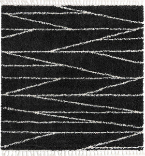 Black and White 7' 10 x 7' 10 Serenity Shag Square Area Rug Thick Soft Touch Fluffy & Plush Shaggy Pile