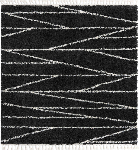 Black and White 7' 10 x 7' 10 Serenity Shag Square Area Rug Thick Soft Touch Fluffy & Plush Shaggy Pile