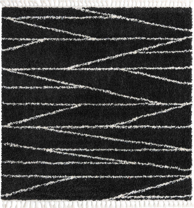Black and White 7' 10 x 7' 10 Serenity Shag Square Area Rug Thick Soft Touch Fluffy & Plush Shaggy Pile