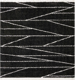 Black and White 10' x 10' Serenity Shag Square Area Rug Thick Soft Touch Fluffy & Plush Shaggy Pile