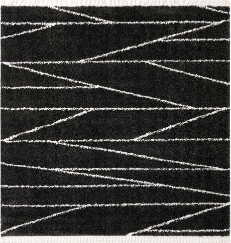 Black and White 10' x 10' Serenity Shag Square Area Rug Thick Soft Touch Fluffy & Plush Shaggy Pile