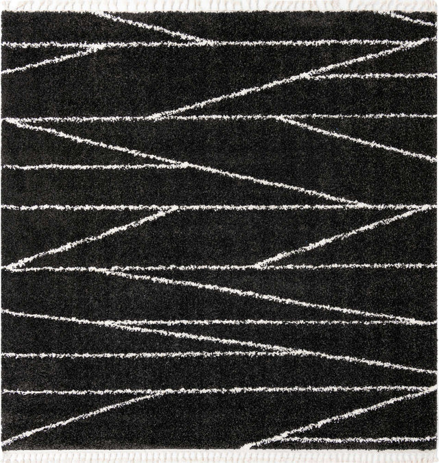 Black and White 10' x 10' Serenity Shag Square Area Rug Thick Soft Touch Fluffy & Plush Shaggy Pile