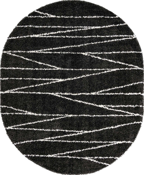Black and White 7' 10 x 10' Serenity Shag Oval Area Rug Thick Soft Touch Fluffy & Plush Shaggy Pile