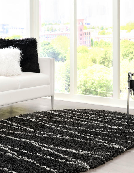 Black and White 7' 10 x 10' Serenity Shag Oval Area Rug Thick Soft Touch Fluffy & Plush Shaggy Pile Carpet for Living Rooms, Kitchen, Bedrooms, Office, Dorms for Sale at Rug Engine