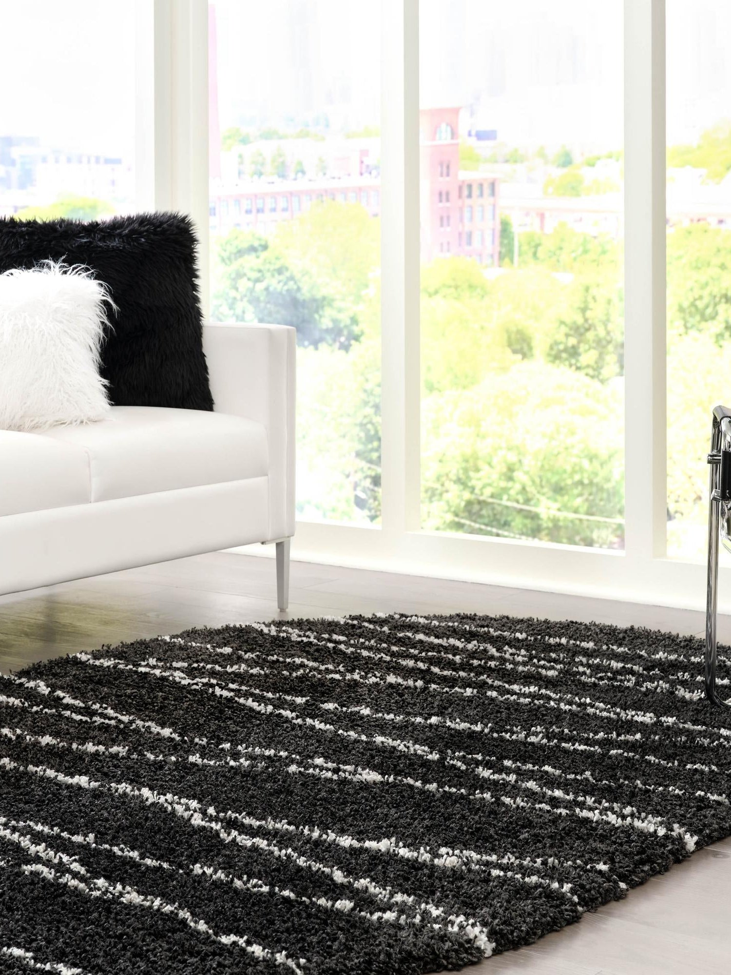 Black and White 5' 3 x 8' Serenity Shag Oval Area Rug Thick Soft Touch Fluffy & Plush Shaggy Pile Carpet for Living Rooms, Kitchen, Bedrooms, Office, Dorms for Sale at Rug Engine