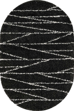 Black and White 5' 3 x 8' Serenity Shag Oval Area Rug Thick Soft Touch Fluffy & Plush Shaggy Pile