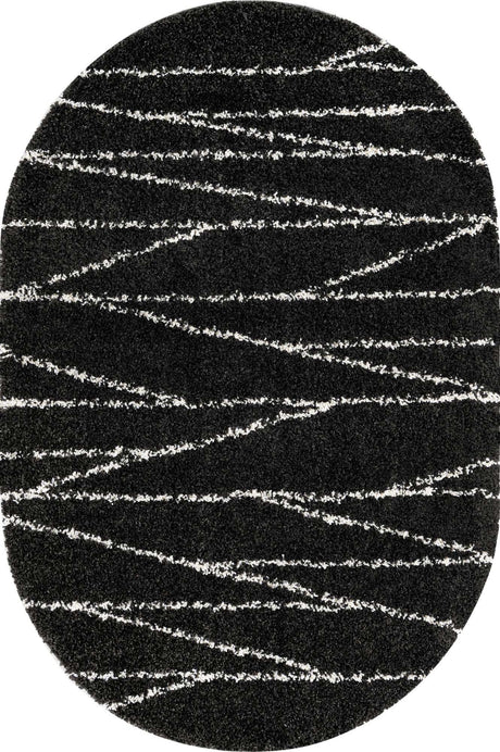 Black and White 5' 3 x 8' Serenity Shag Oval Area Rug Thick Soft Touch Fluffy & Plush Shaggy Pile