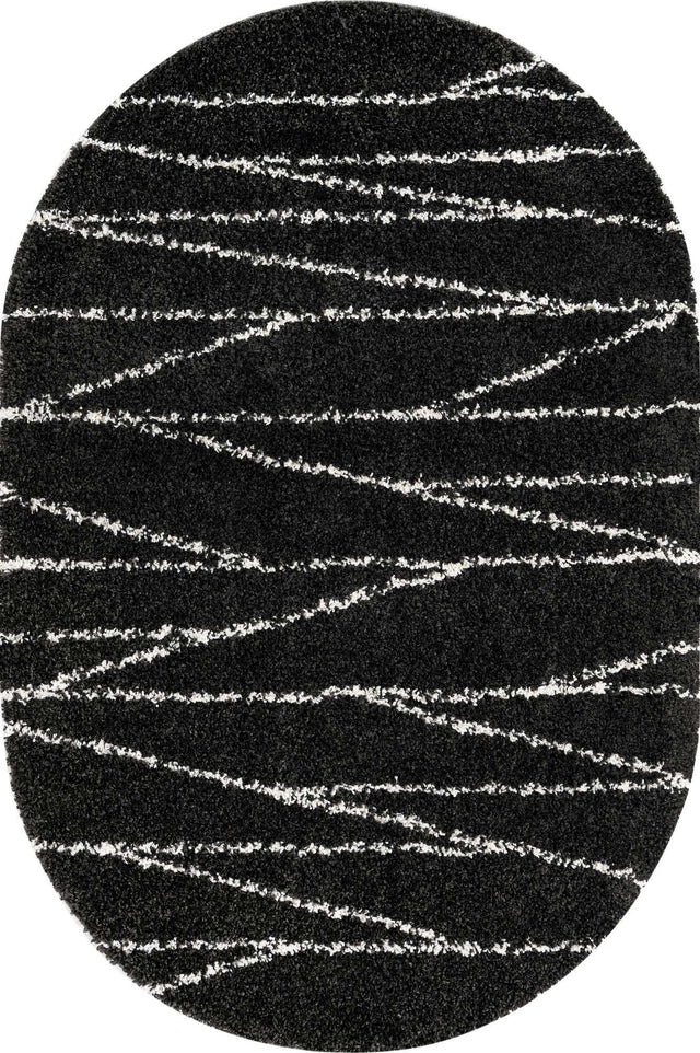 Black and White 5' 3 x 8' Serenity Shag Oval Area Rug Thick Soft Touch Fluffy & Plush Shaggy Pile