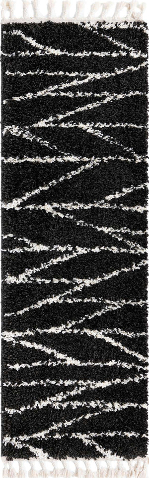 Black and White 2' x 6' Serenity Shag Runner Area Rug Thick Soft Touch Fluffy & Plush Shaggy Pile