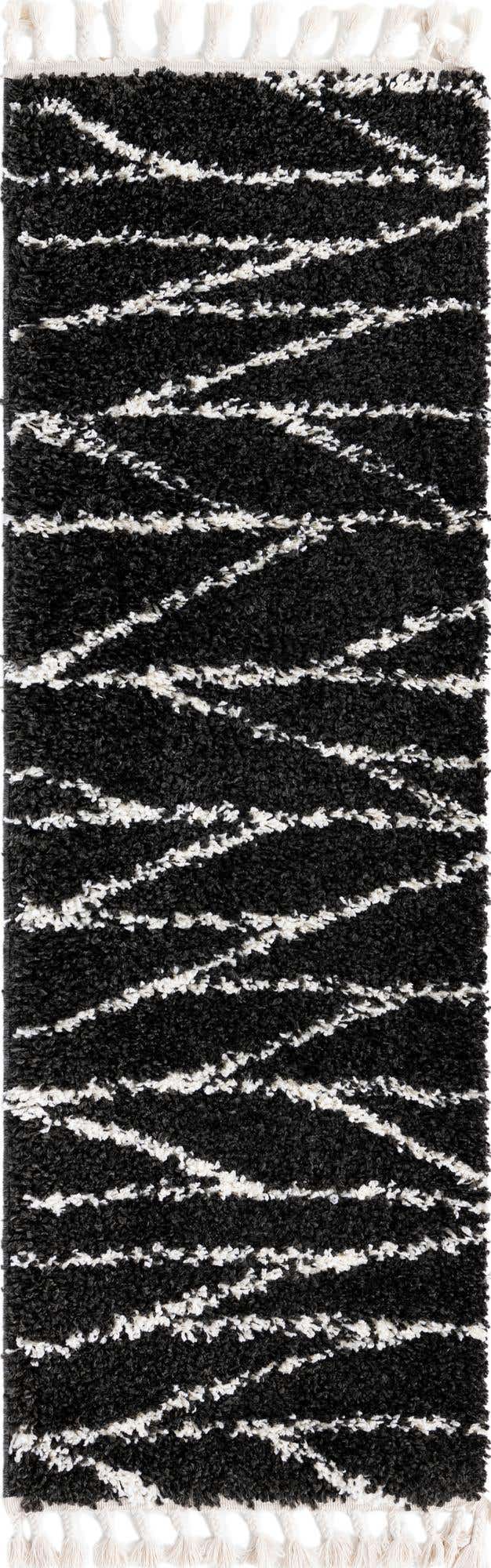 Black and White 2' x 6' Serenity Shag Runner Area Rug Thick Soft Touch Fluffy & Plush Shaggy Pile