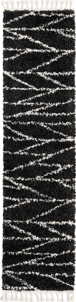 Black and White 2' x 8' Serenity Shag Runner Area Rug Thick Soft Touch Fluffy & Plush Shaggy Pile