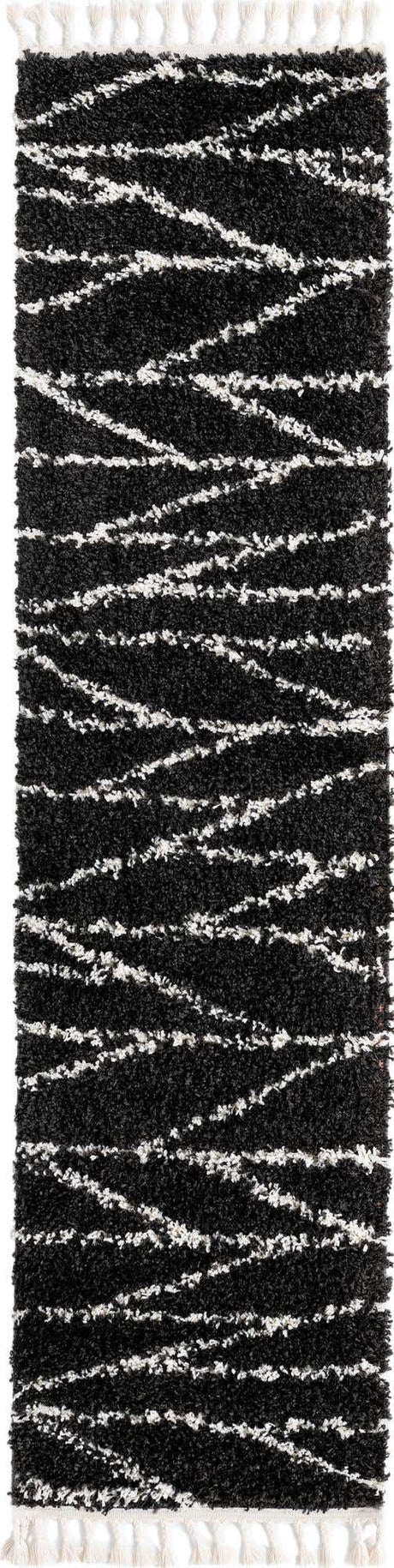 Black and White 2' x 8' Serenity Shag Runner Area Rug Thick Soft Touch Fluffy & Plush Shaggy Pile