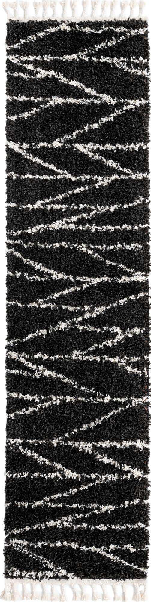 Black and White 2' x 8' Serenity Shag Runner Area Rug Thick Soft Touch Fluffy & Plush Shaggy Pile