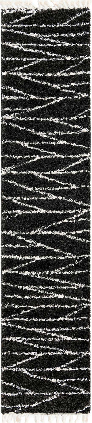 Black and White 2' 7 x 12' Serenity Shag Runner Area Rug Thick Soft Touch Fluffy & Plush Shaggy Pile