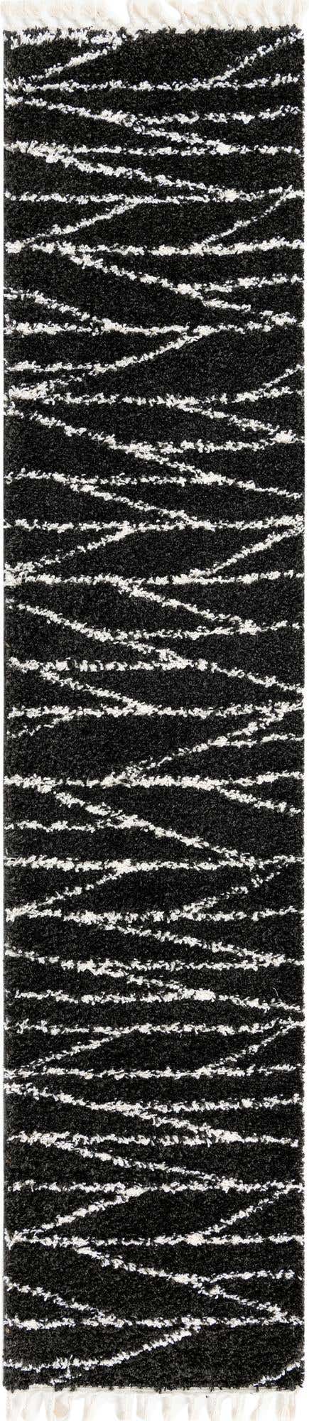 Black and White 2' 7 x 12' Serenity Shag Runner Area Rug Thick Soft Touch Fluffy & Plush Shaggy Pile