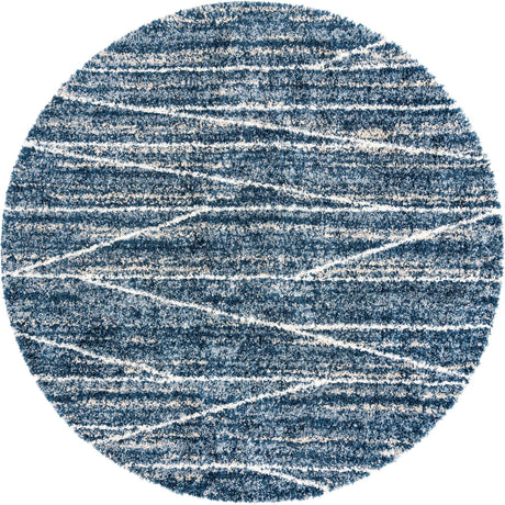 Blue 10' x 10' Serenity Shag Round Area Rug Thick Soft Touch Fluffy & Plush Shaggy Pile