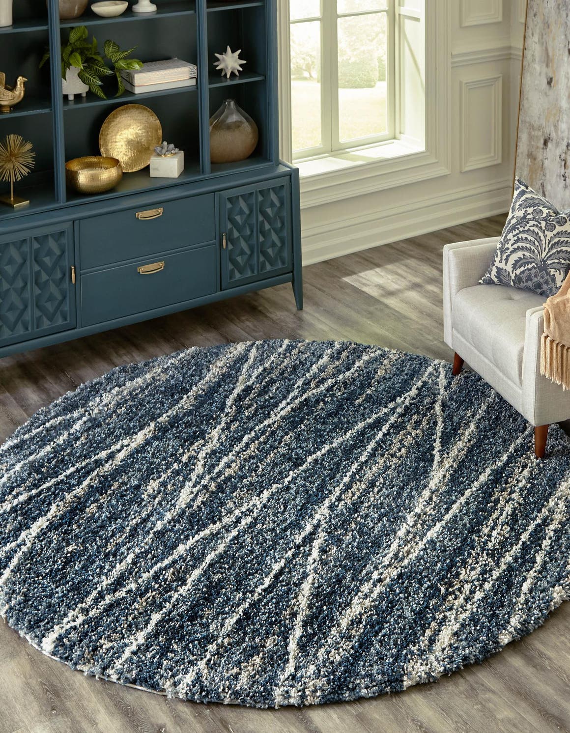 Blue 7' x 7' Serenity Shag Round Area Rug Thick Soft Touch Fluffy & Plush Shaggy Pile Carpet for Living Rooms, Kitchen, Bedrooms, Office, Dorms for Sale at Rug Engine