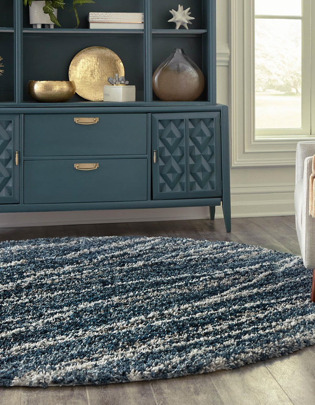 Blue 5' 3 x 5' 3 Serenity Shag Round Area Rug Thick Soft Touch Fluffy & Plush Shaggy Pile