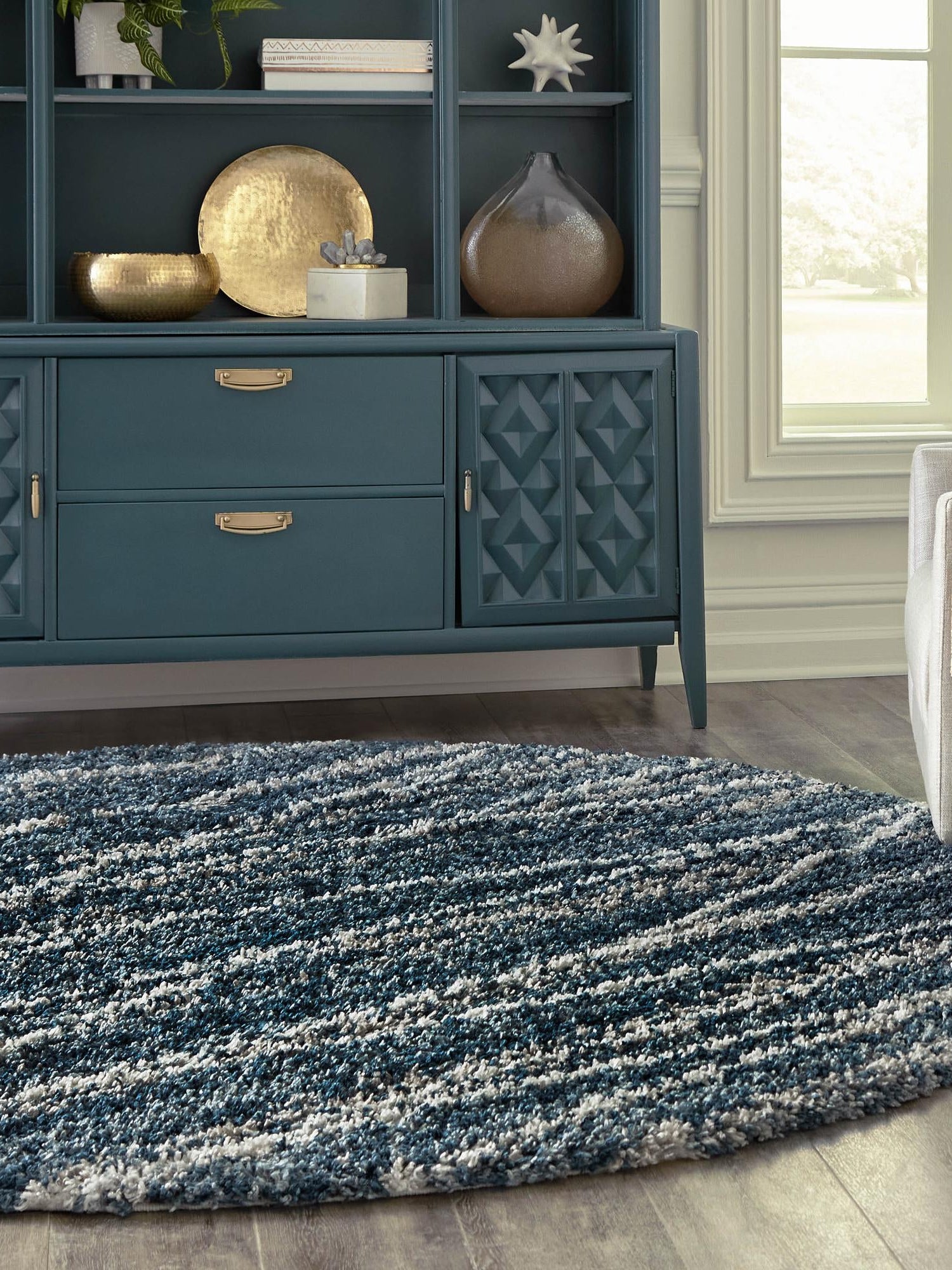 Blue 7' x 7' Serenity Shag Round Area Rug Thick Soft Touch Fluffy & Plush Shaggy Pile Carpet for Living Rooms, Kitchen, Bedrooms, Office, Dorms for Sale at Rug Engine