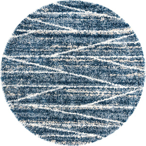 Blue 7' x 7' Serenity Shag Round Area Rug Thick Soft Touch Fluffy & Plush Shaggy Pile