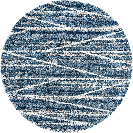 Blue 7' x 7' Serenity Shag Round Area Rug Thick Soft Touch Fluffy & Plush Shaggy Pile