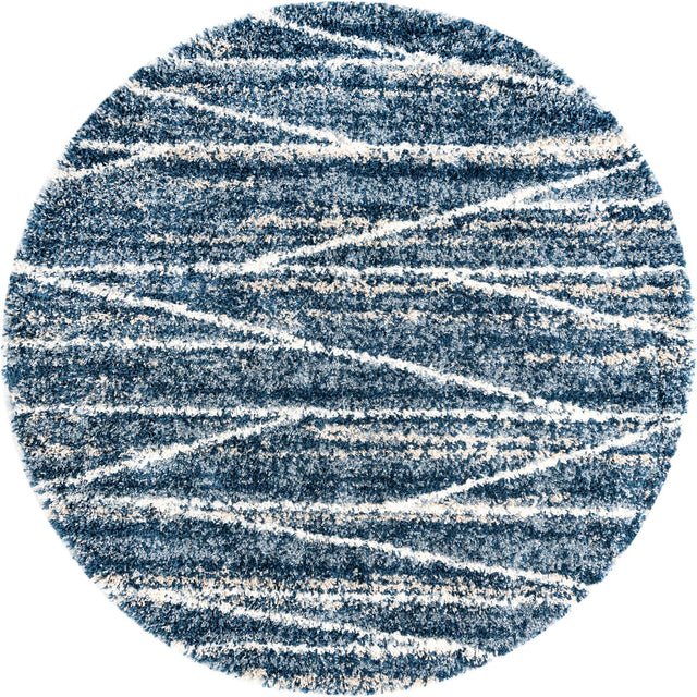 Blue 7' x 7' Serenity Shag Round Area Rug Thick Soft Touch Fluffy & Plush Shaggy Pile
