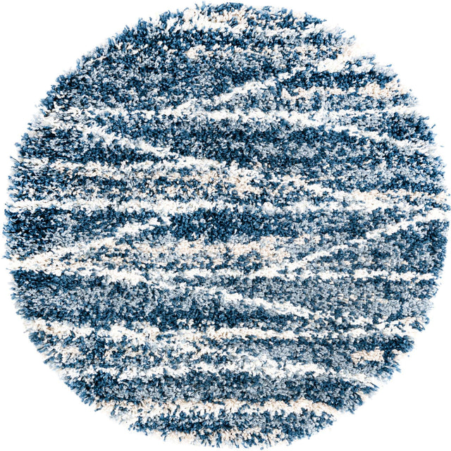 Blue 3' 3 x 3' 3 Serenity Shag Round Area Rug Thick Soft Touch Fluffy & Plush Shaggy Pile