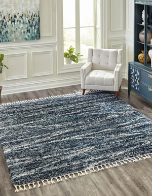 Blue 7' 10 x 7' 10 Serenity Shag Square Area Rug Thick Soft Touch Fluffy & Plush Shaggy Pile
