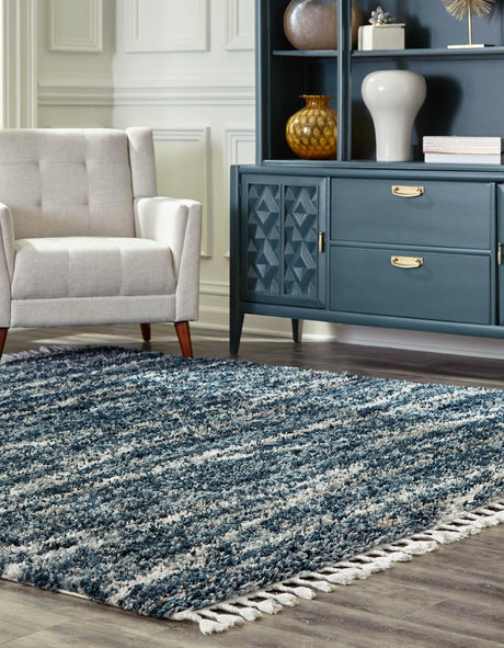 Blue 7' 10 x 7' 10 Serenity Shag Square Area Rug Thick Soft Touch Fluffy & Plush Shaggy Pile Carpet for Living Rooms, Kitchen, Bedrooms, Office, Dorms for Sale at Rug Engine