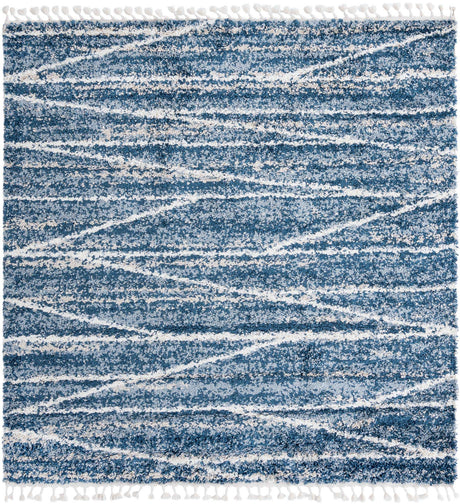 Blue 7' 10 x 7' 10 Serenity Shag Square Area Rug Thick Soft Touch Fluffy & Plush Shaggy Pile