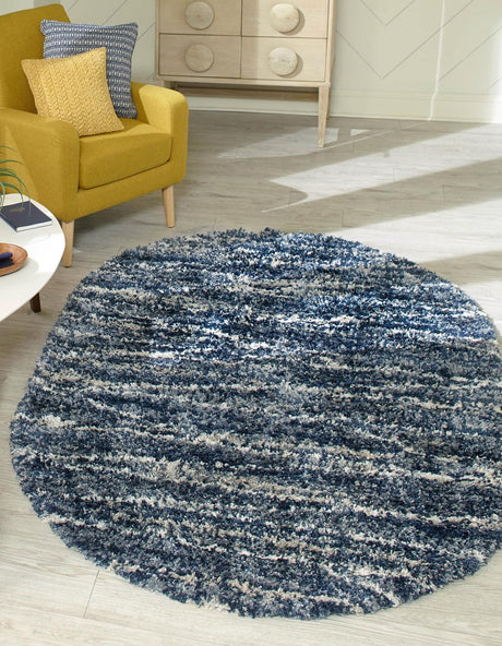 Blue 7' 10 x 10' Serenity Shag Oval Area Rug Thick Soft Touch Fluffy & Plush Shaggy Pile
